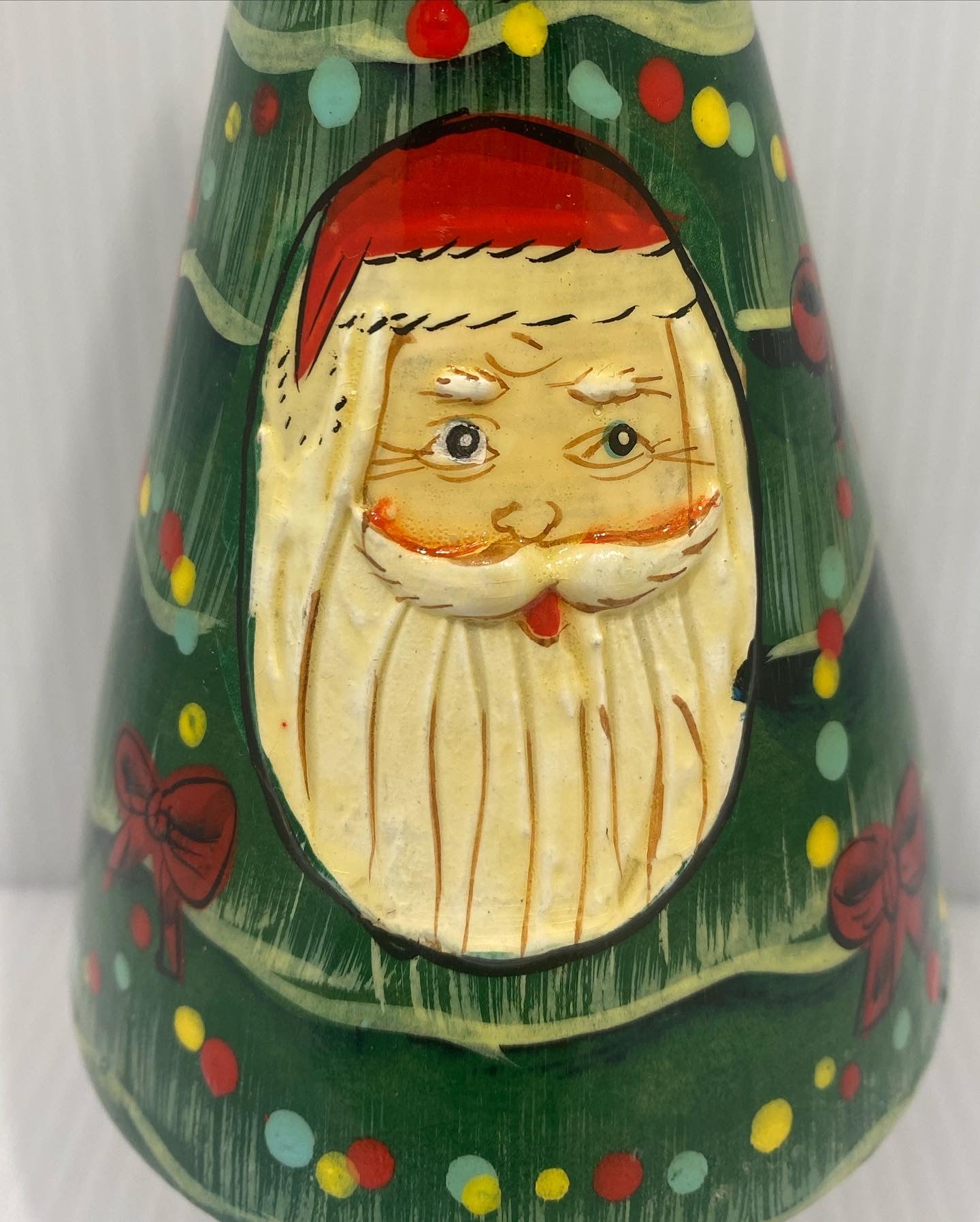 Vintage Hand Carved And Painted Polychrome, wood christmas tree Matryoshka