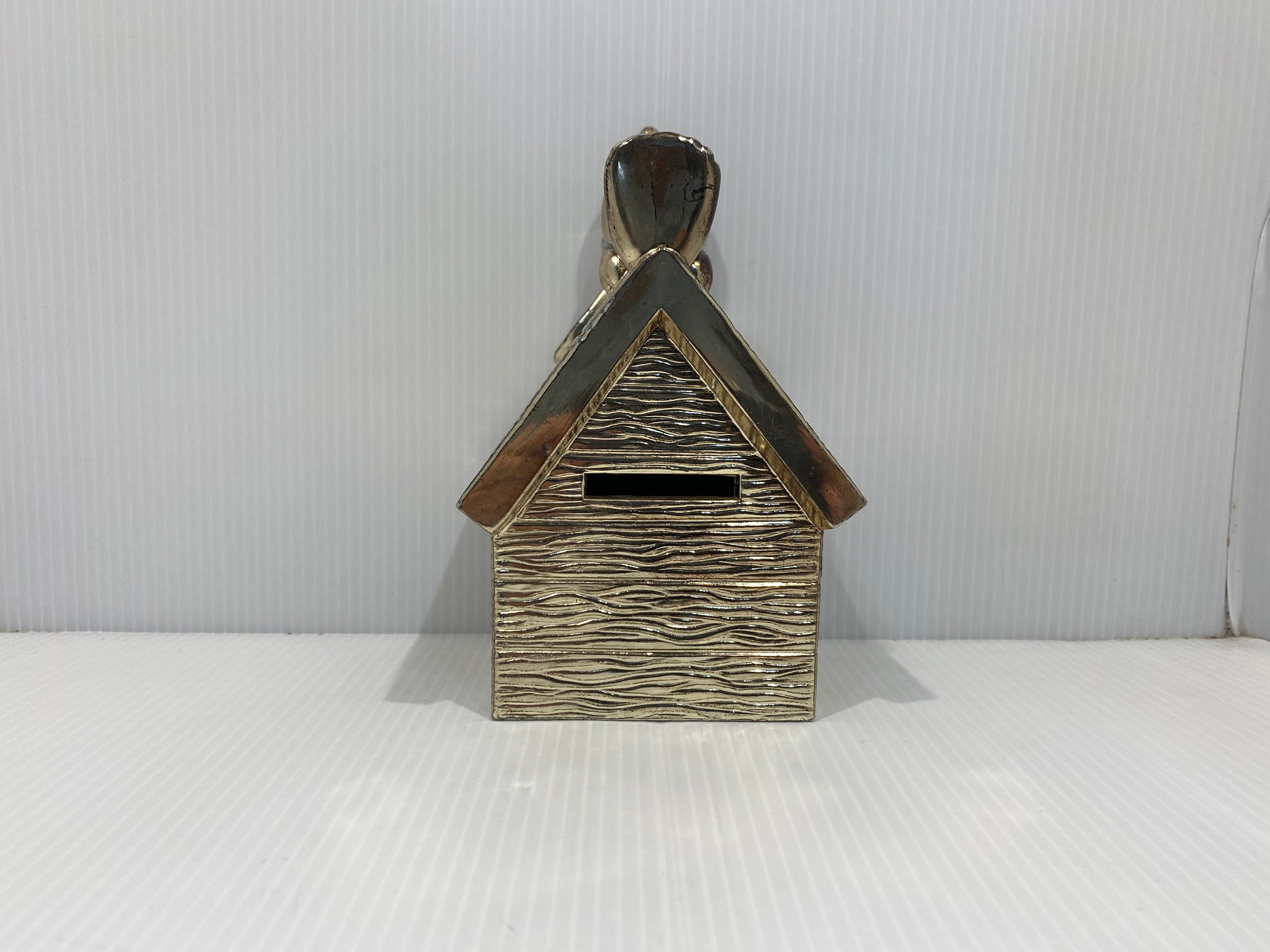1958 silvered metal Bank, Snoopy on dog house