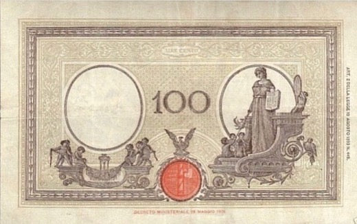 Italia Regno , 100 lire Grande B ( fascio ) Vittorio Emanuele III ,emitidas 09-12-1942