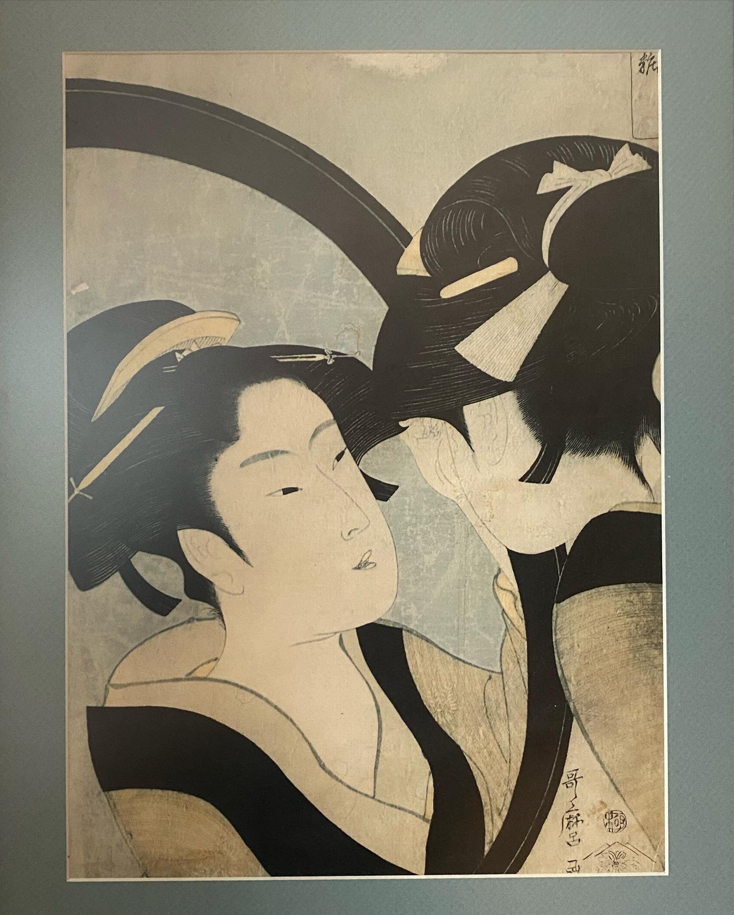Utamaro (1750 - 1806) Japanese Woodblock reprint. Beauty Using a Full Length Mirror