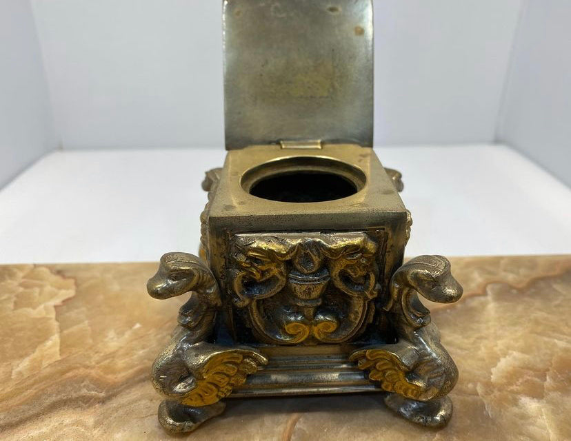 Antique Mexican gilt bronze inkwell