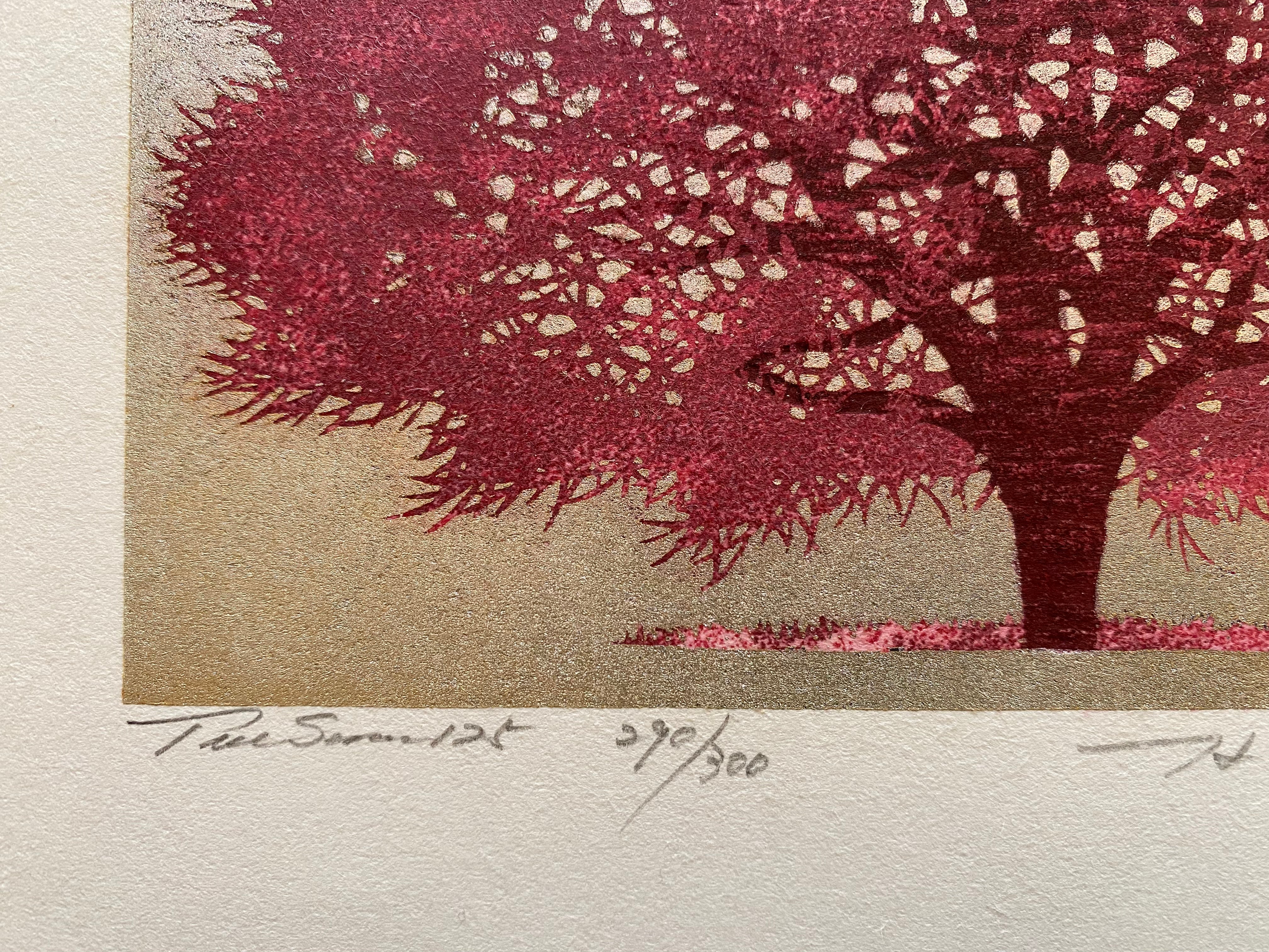 Japanese woodblock print  Hajime Namiki (B. - 1947): Tree Scene 125.