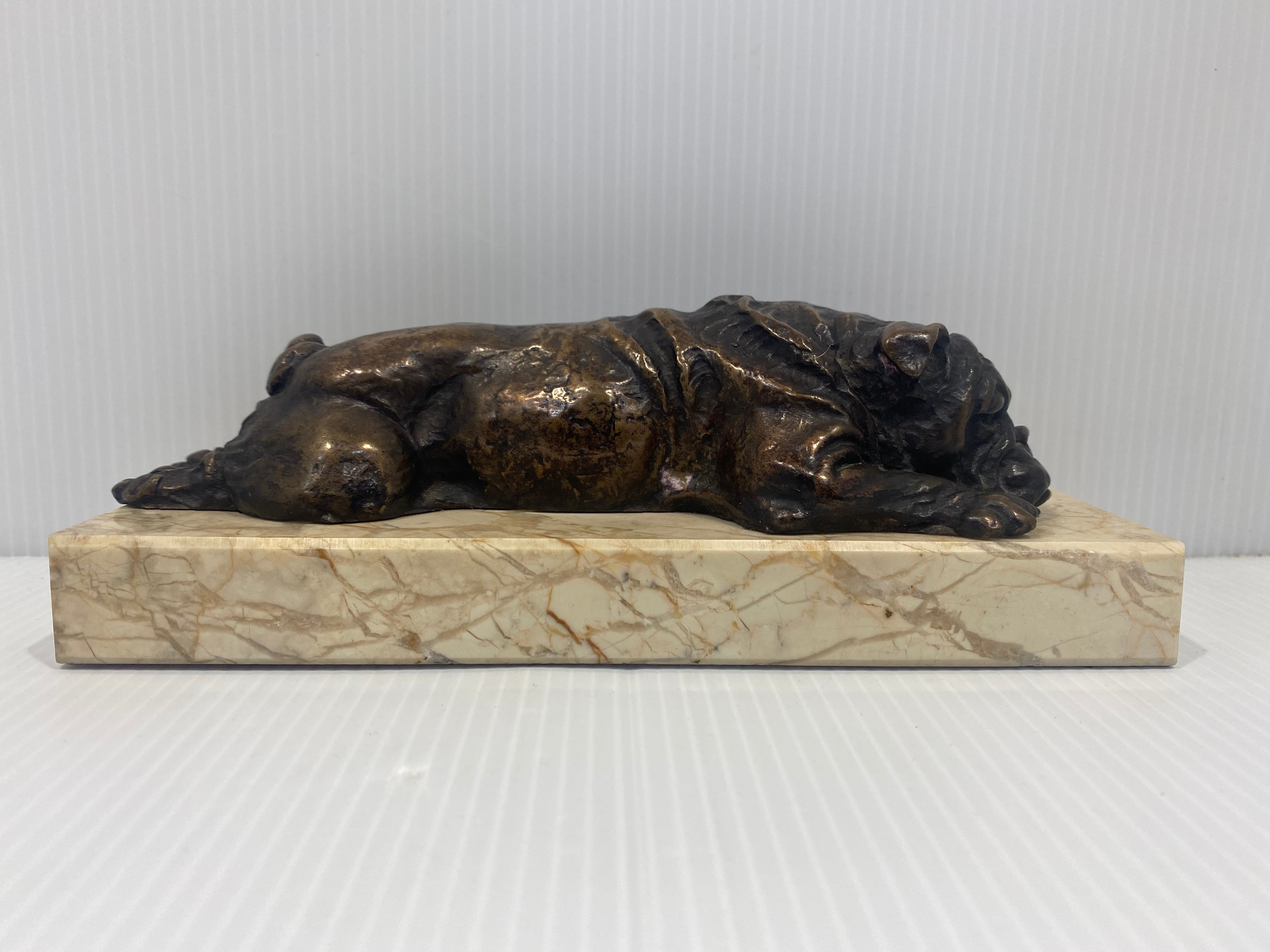 English bulldog bronze sculpture with a marble base