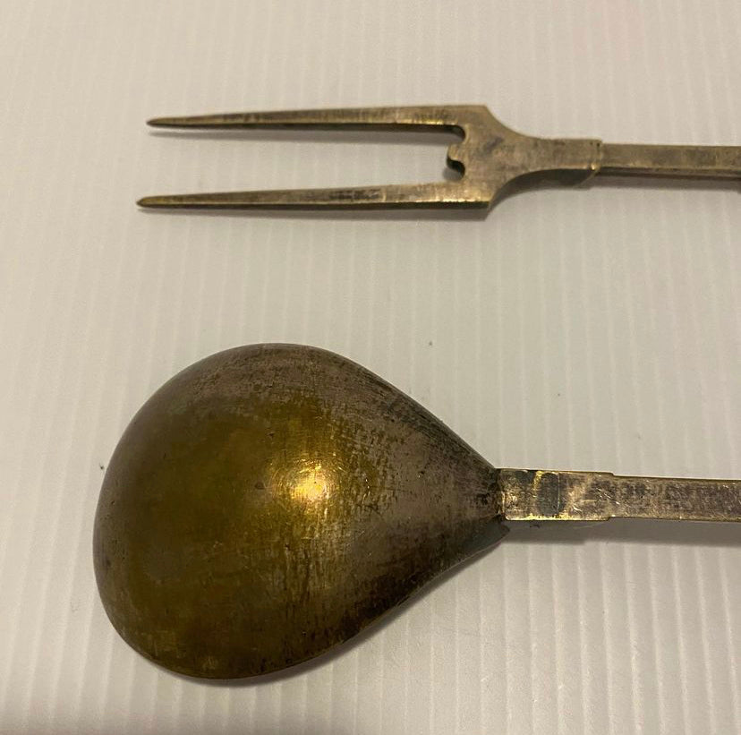 Antique 17th century italian bronze spoon and fork