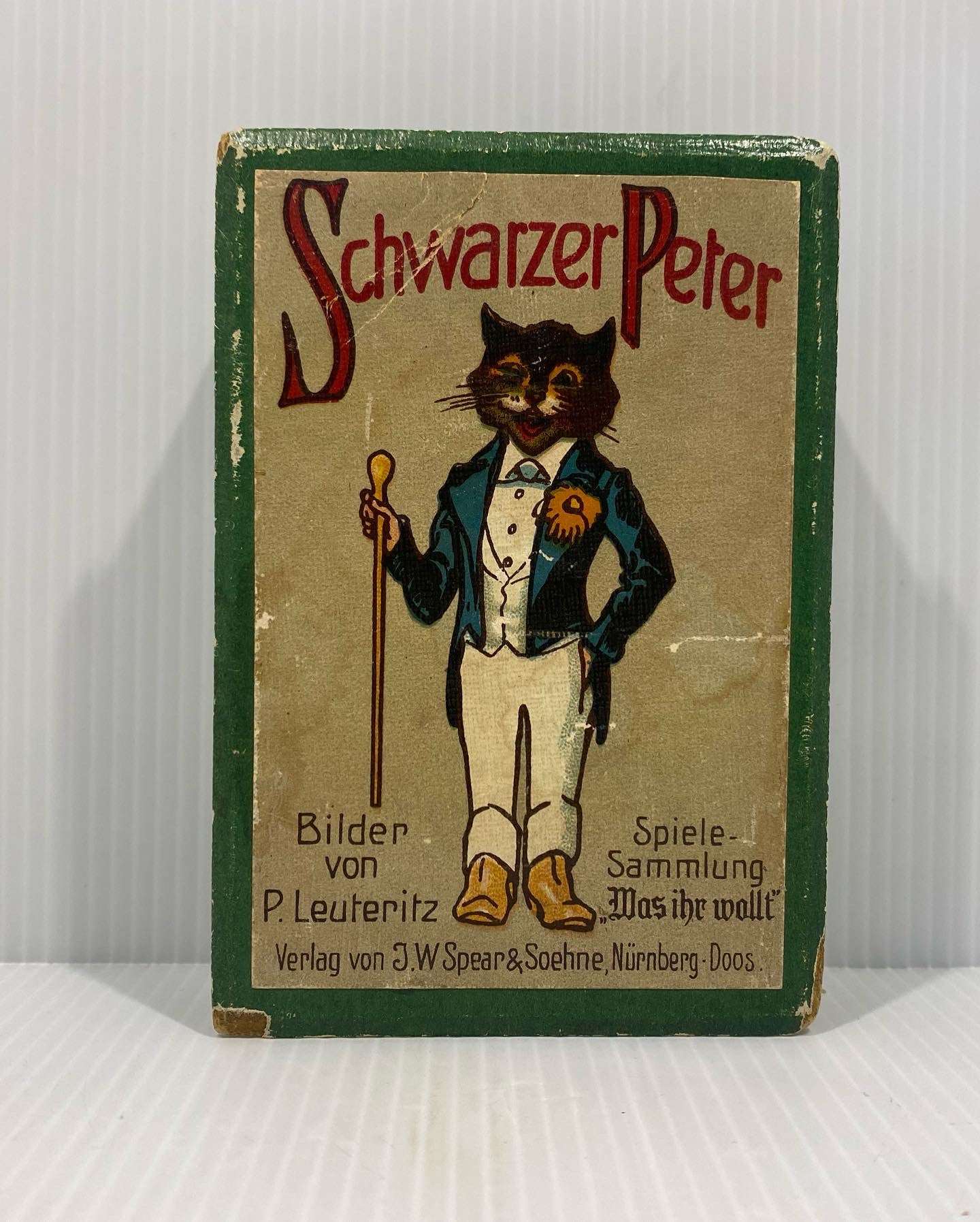 Antique German Playing Cards, Schwarzer Peter playing cards. Forty-five cards and instructions (German language) with original Box.