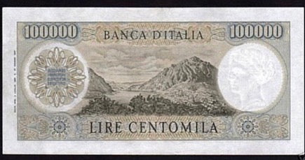 100000 lire Manzoni Italian republic, decree 03-07-1967