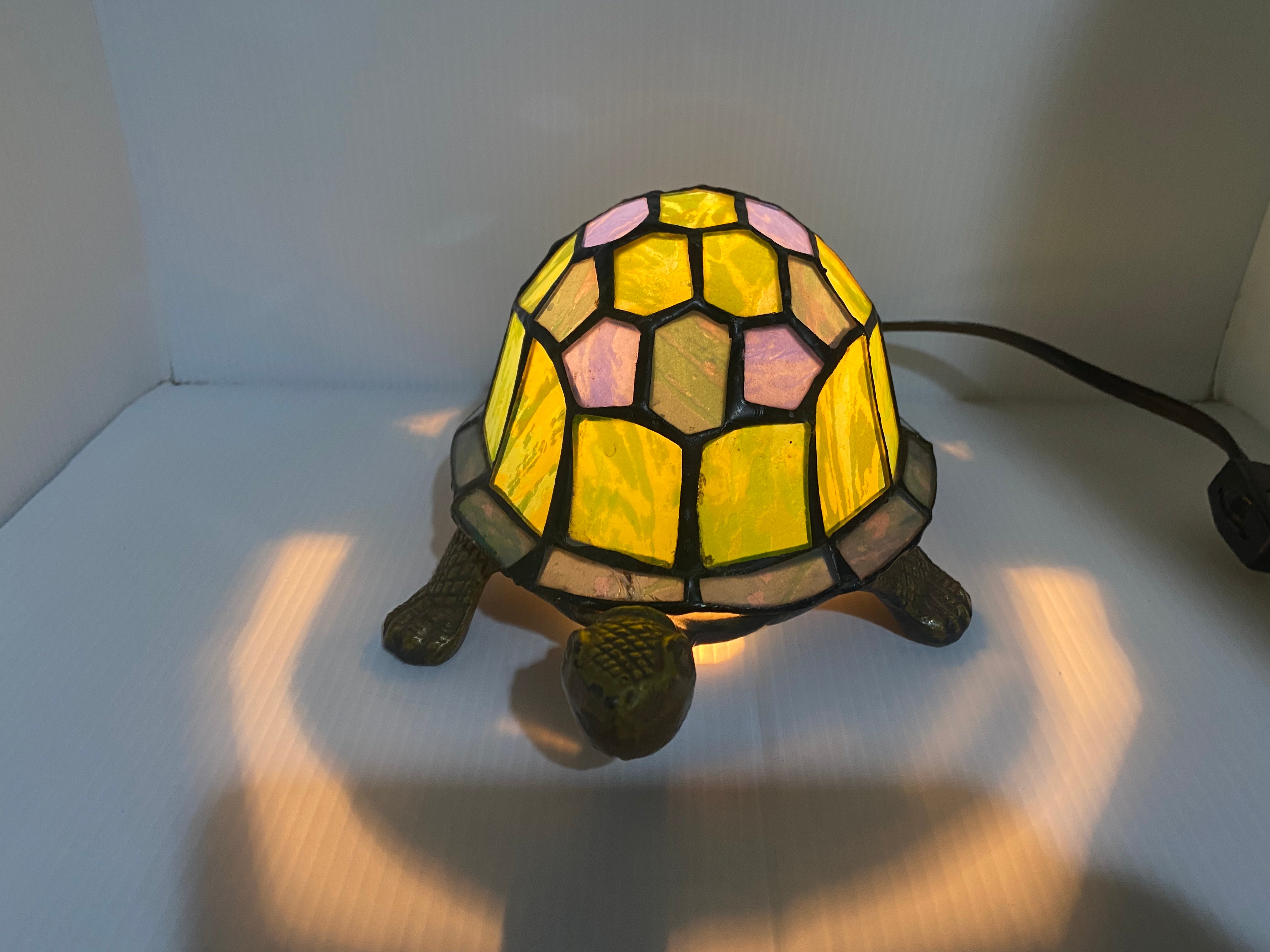 1940s Stained Glass Tiffany Style Green Turtle Night Light
