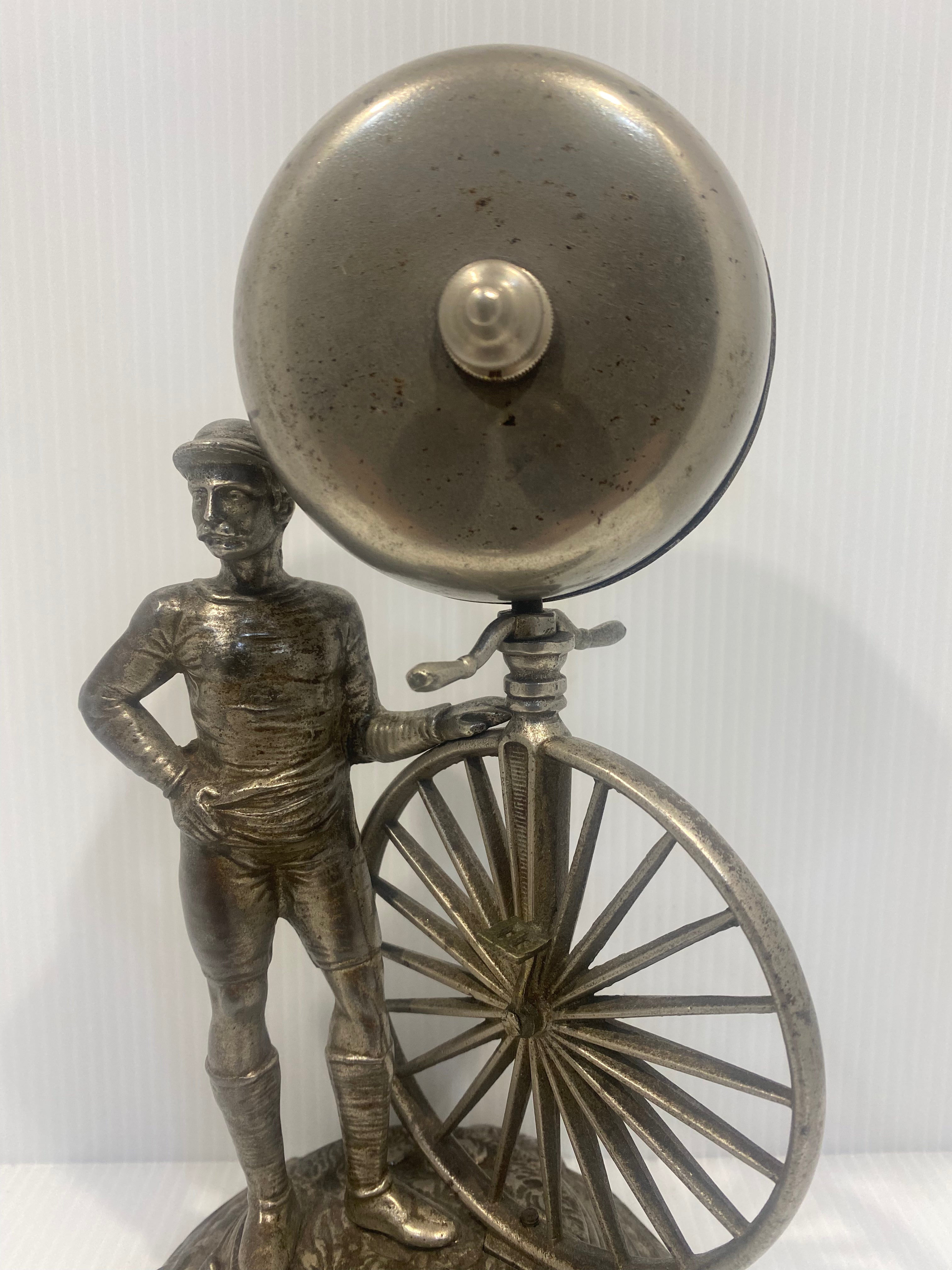 Fabulous And Unusual Antique desk bell. Big wheel bicycle