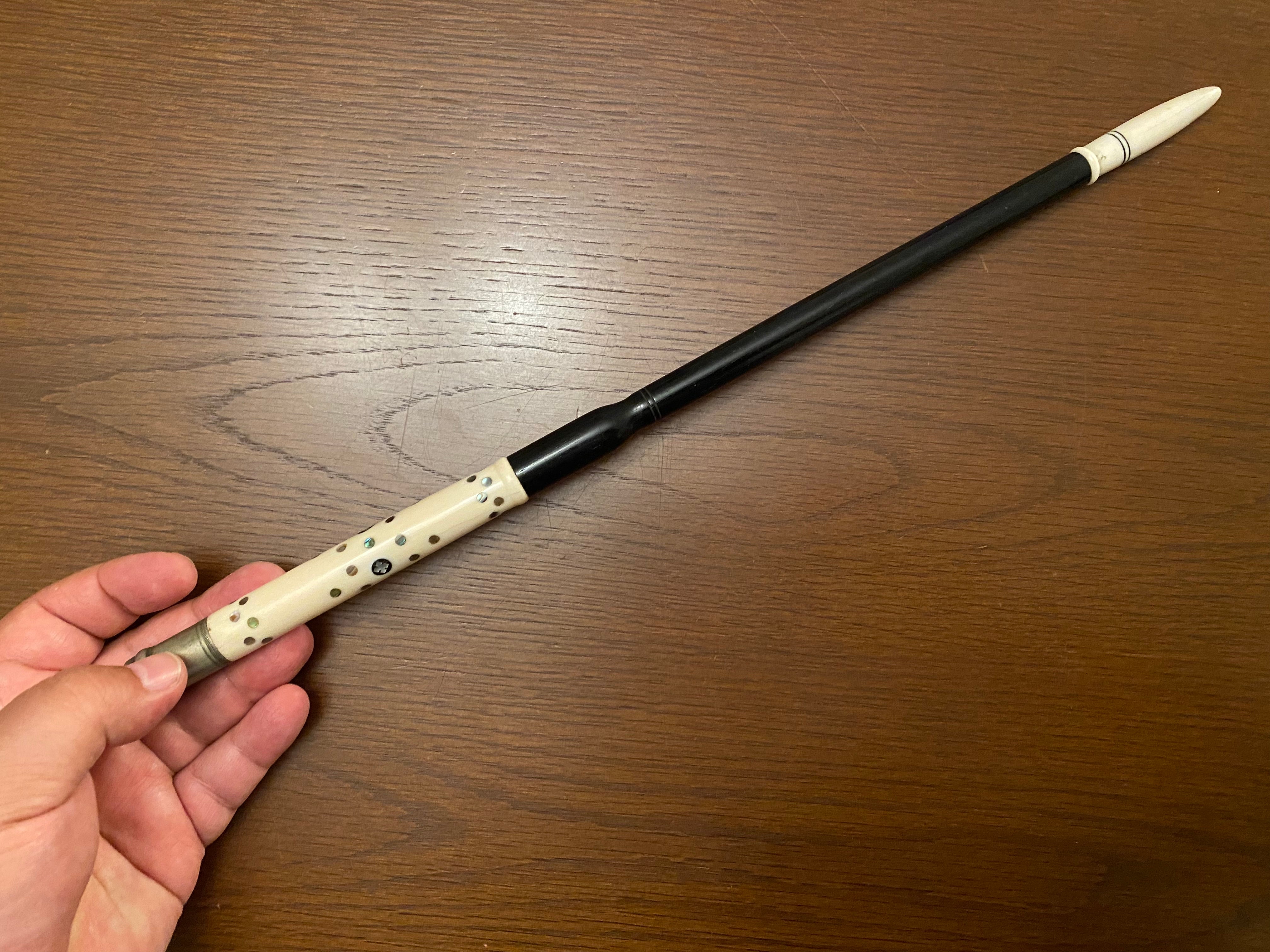 Antique ( 1910s ), Italian, silver wood and ivory baton with abulon inlay.
