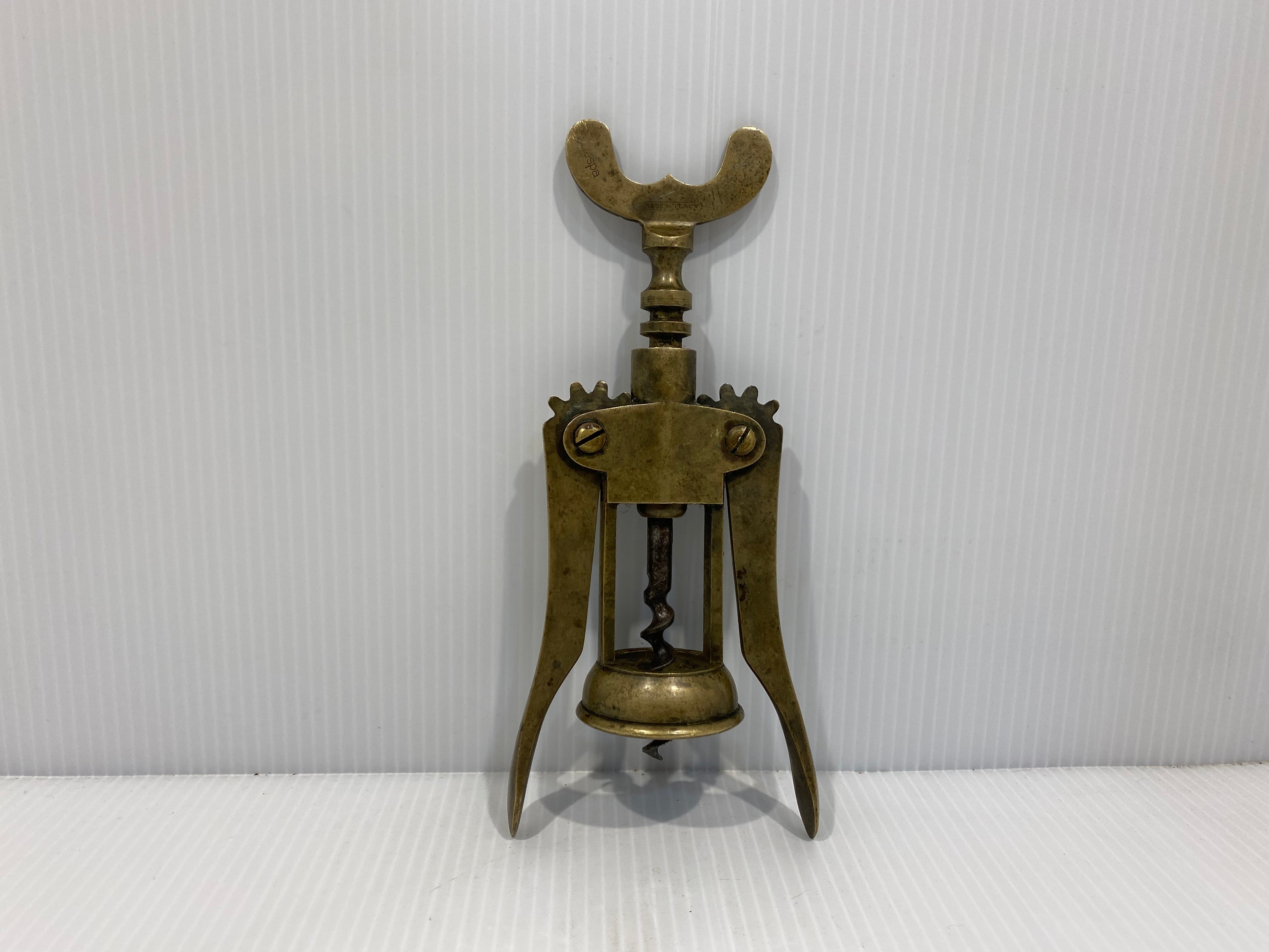 Vintage Brass Bottle Opener Wine Corkscrew, Italy. – Iapello Arts