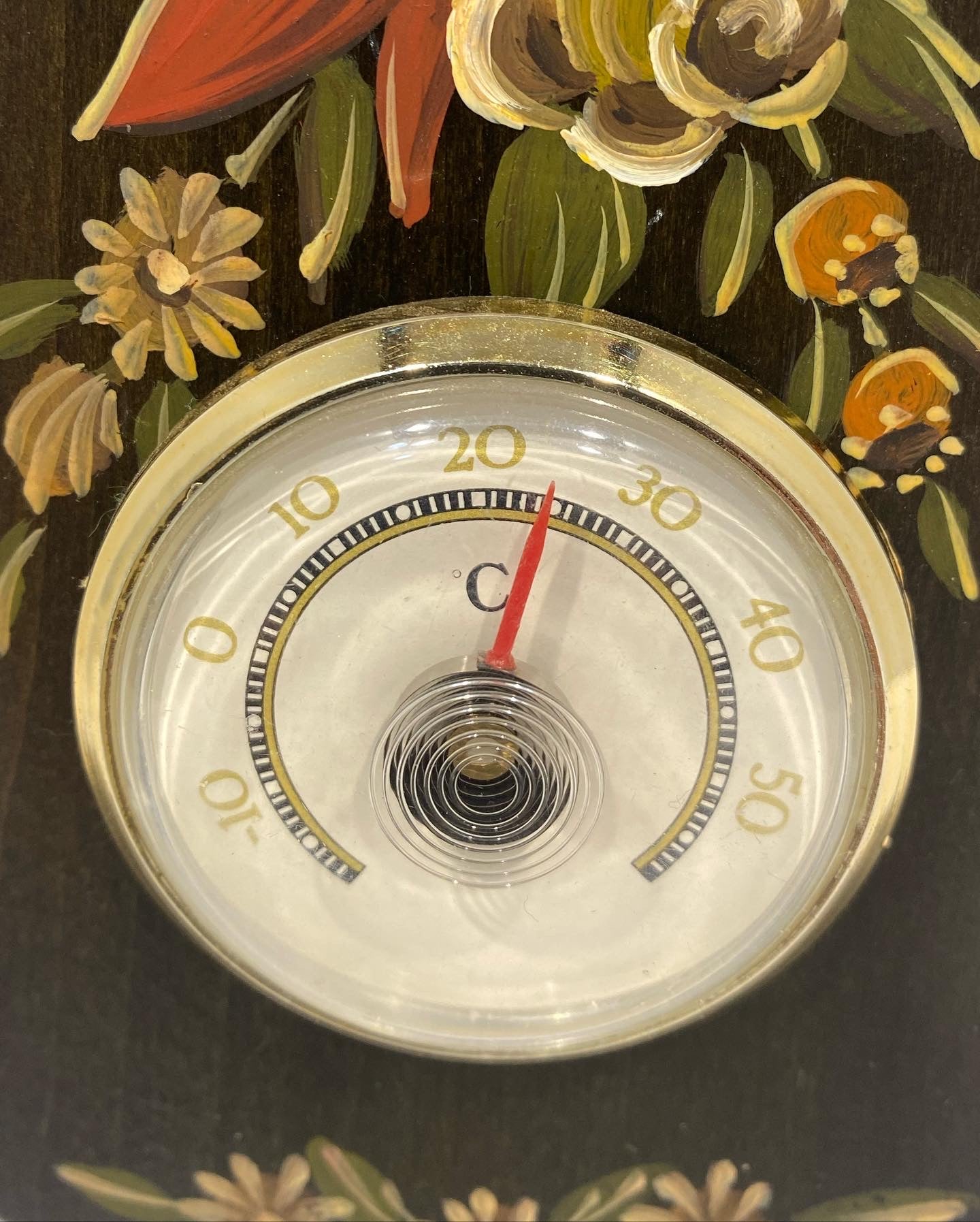 Vintage Hand Painted Floral, Wooden thermometer