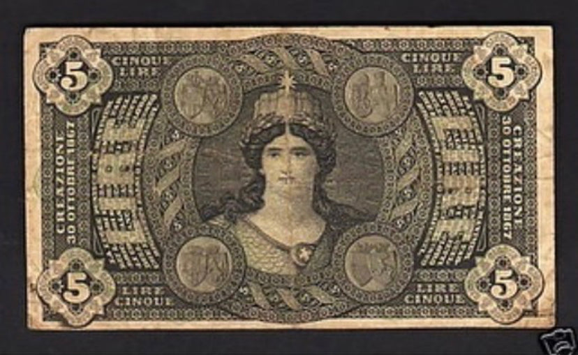 5 lire Kingdom of Italy Vittorio Emanuele II, decree 30-10-1867
