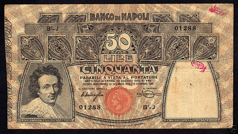 Kingdom of Italy 50 Lire Banco di Napoli 1914