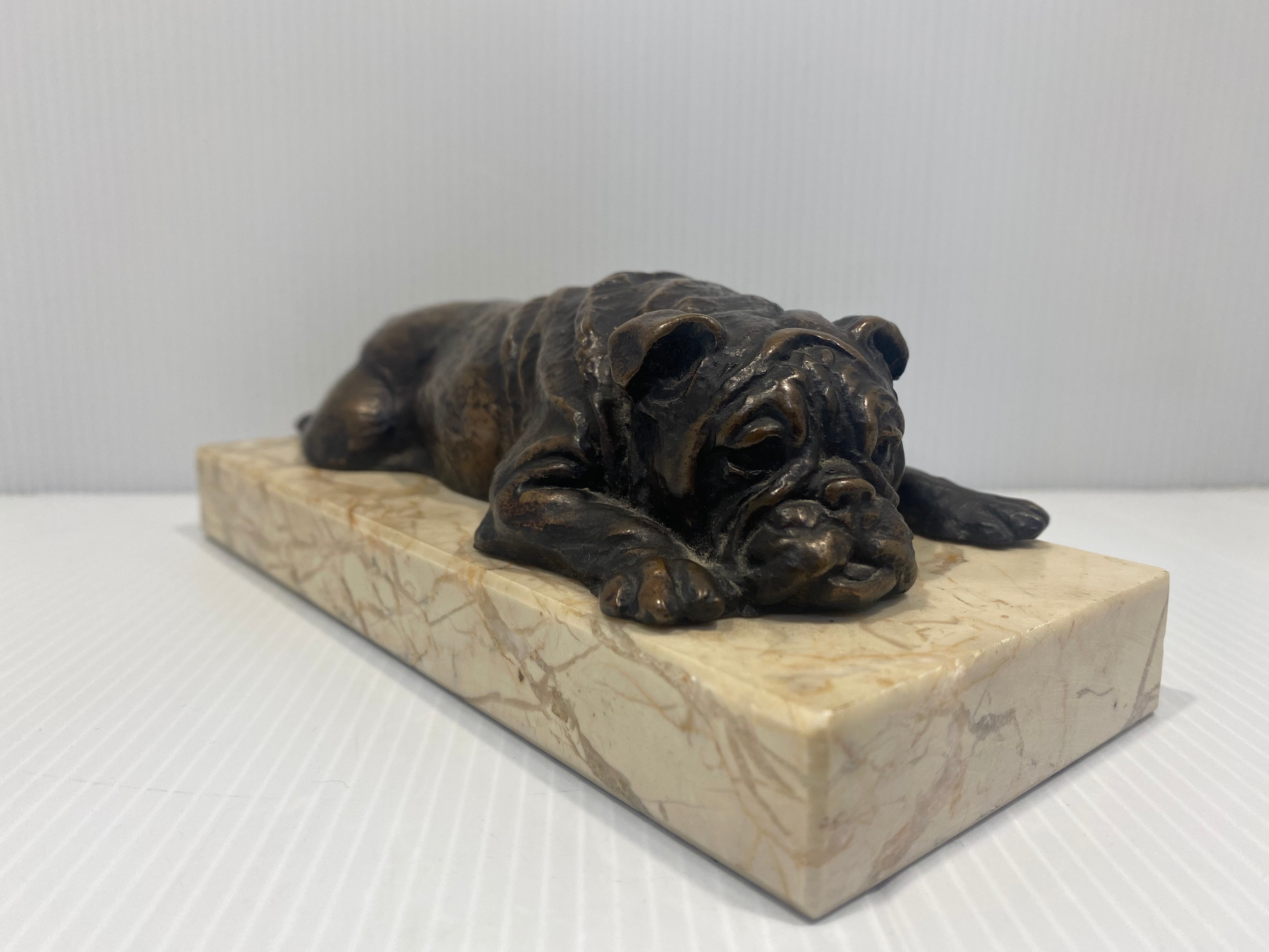 English bulldog bronze sculpture with a marble base