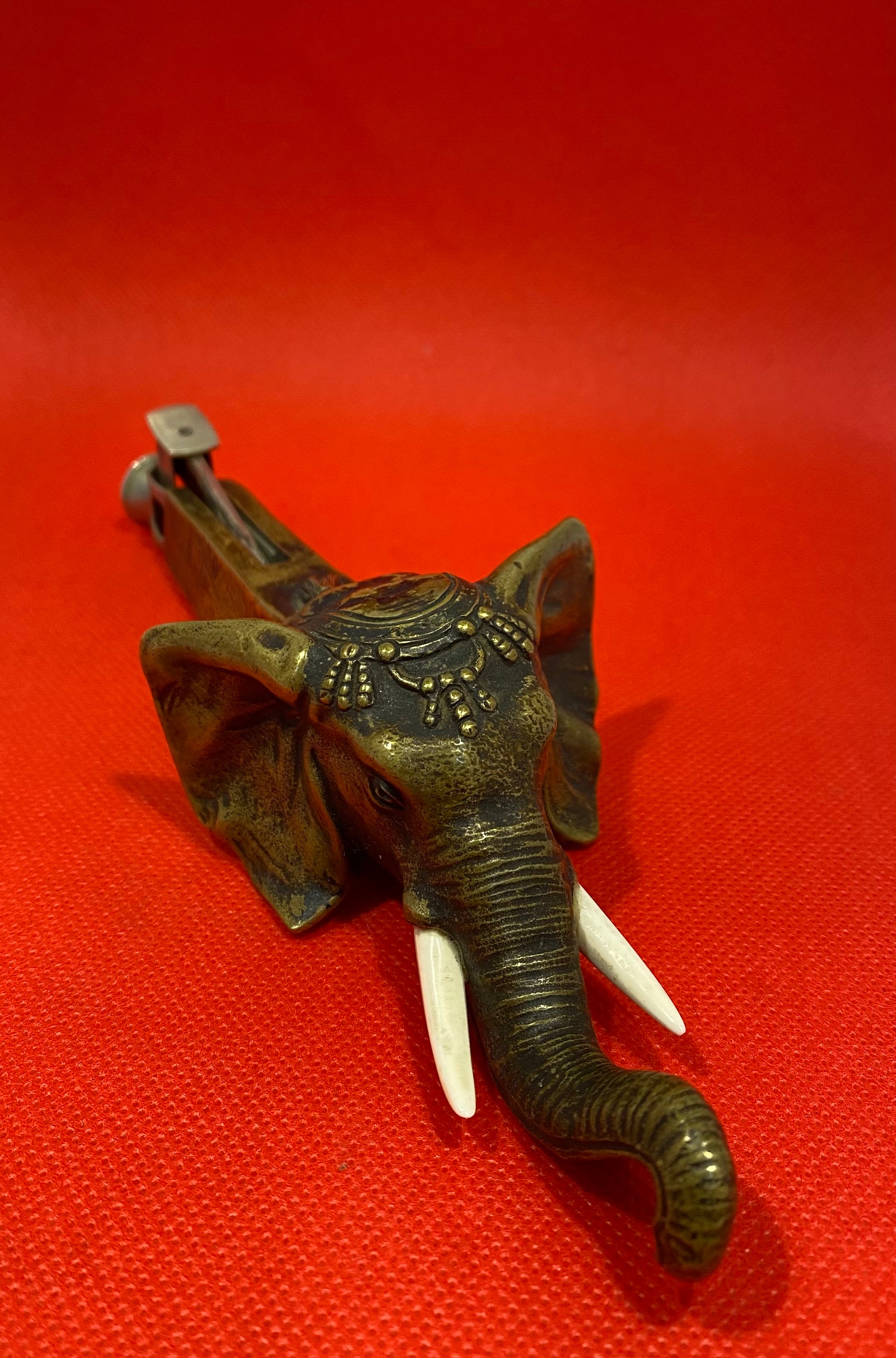 Very rare bronze & ivory cigar cutter as Elephant head. 1860s