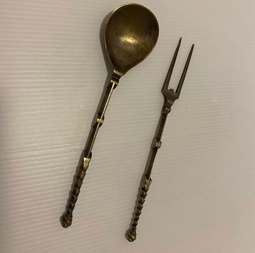 Antique 17th century italian bronze spoon and fork
