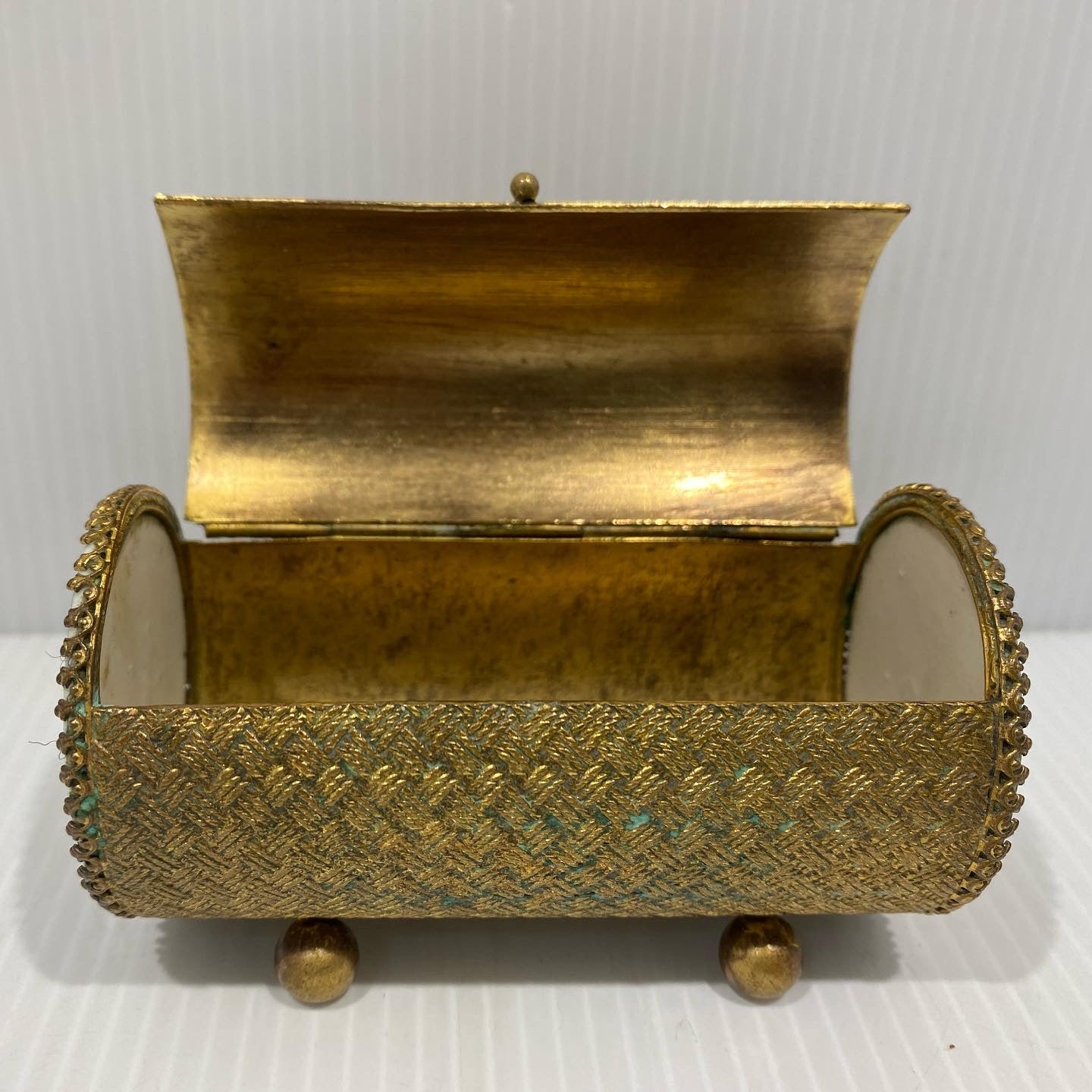 Beautiful and rare art deco, brass and enamel,  Sarcophagus shaped poker chip holder.