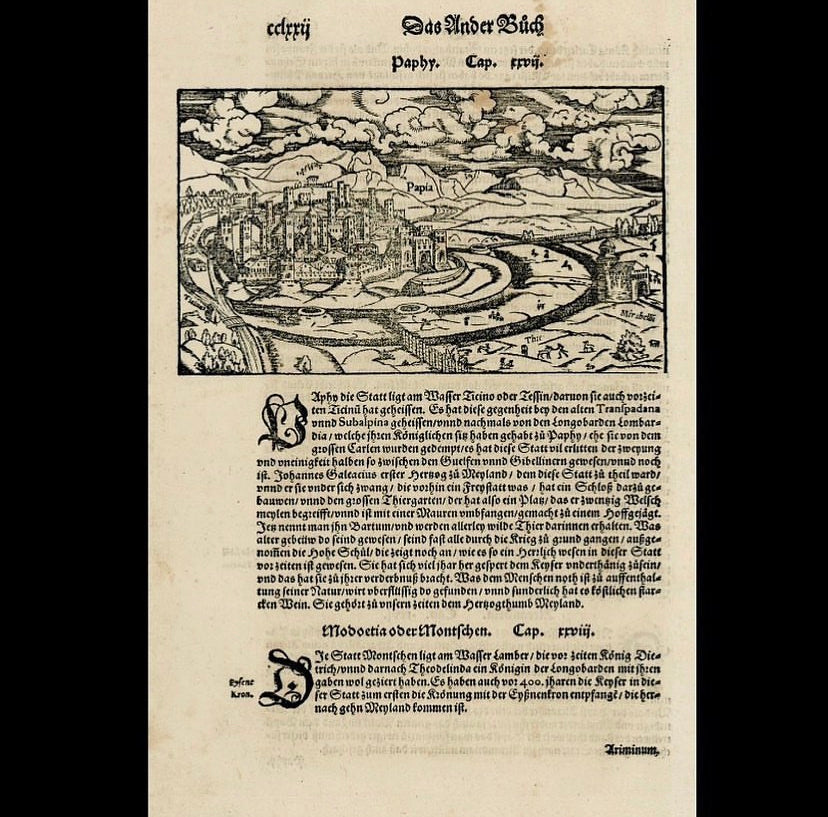 Munster’s Cosmography view of Pavia 1570