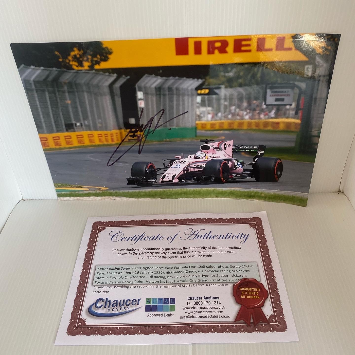 Motor Racing Sergio Perez signed Force India Formula. Come with a Certificate of Authenticity.