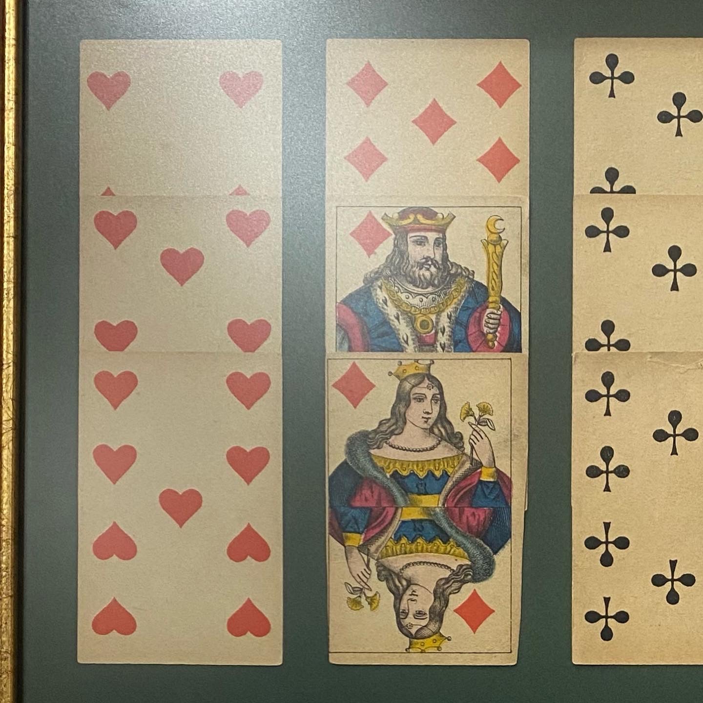 Antique 15 playing Cards with frame.
