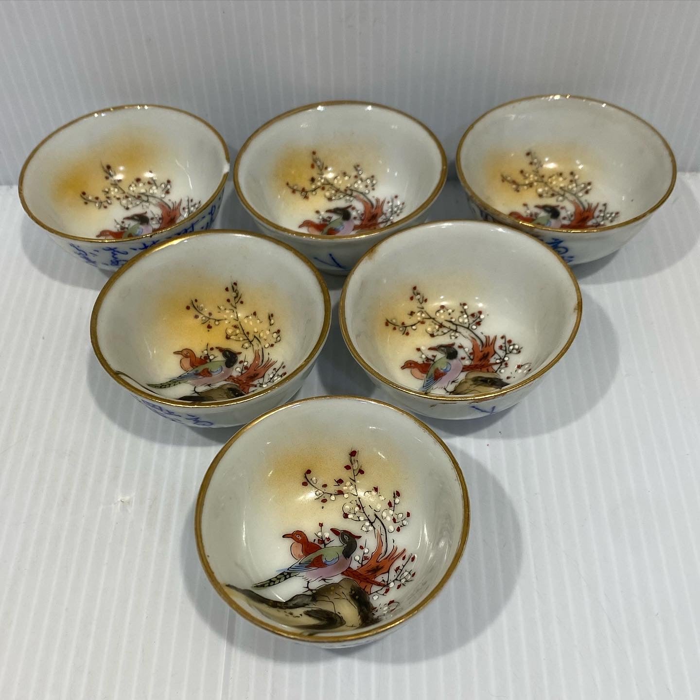 Six Japanese Vintage Porcelain Tea or Saki Cups.