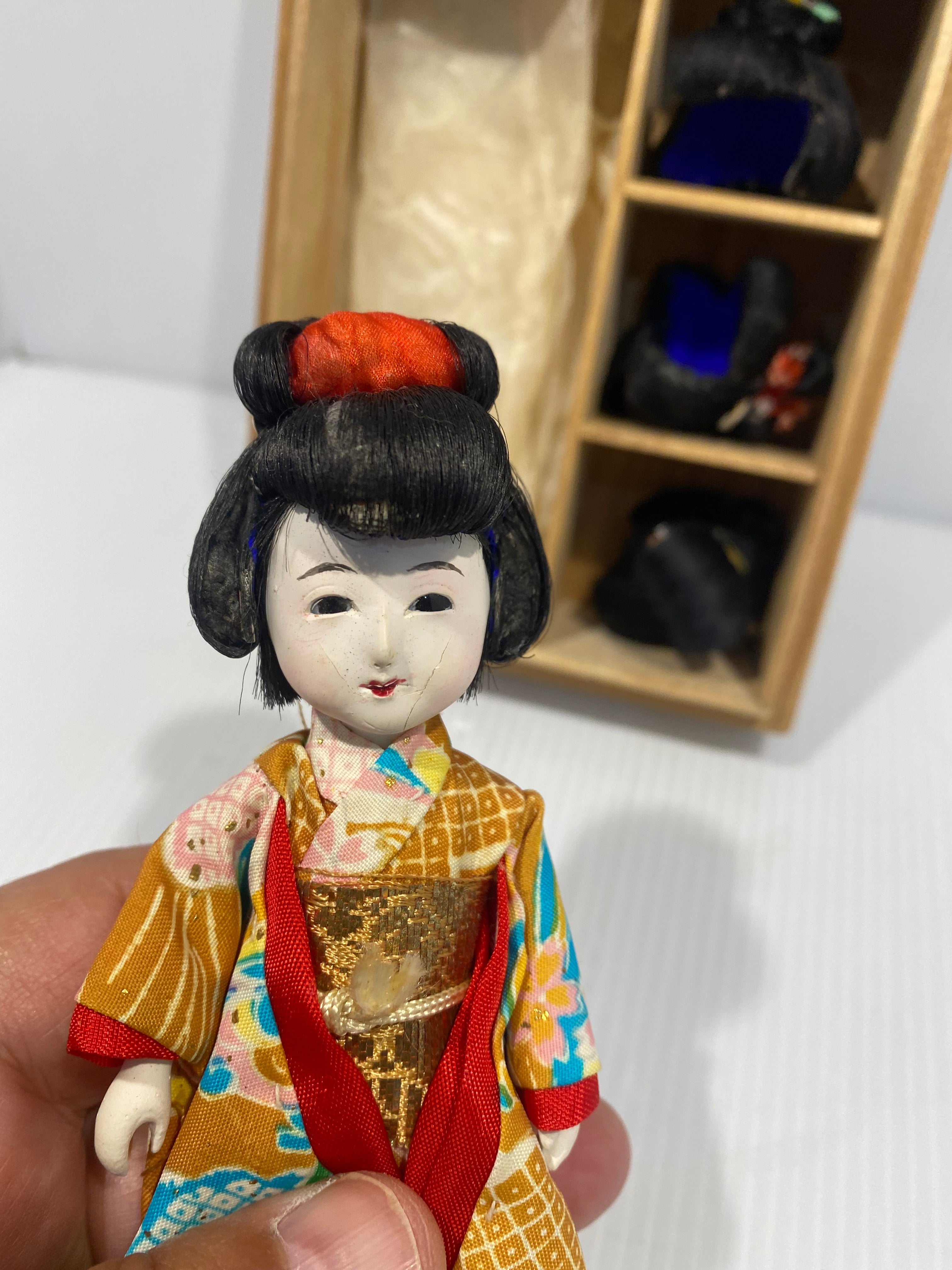 Geisha Doll with 5 Wigs, Porcelain Japanese Doll from 1930s