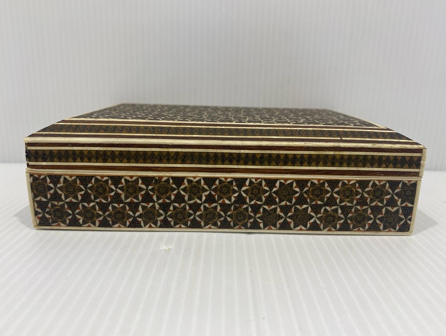 Beautiful vintage Handcrafted Khatam wooden box with very delicate micro mosaic marquetry from the ancient Persian technique