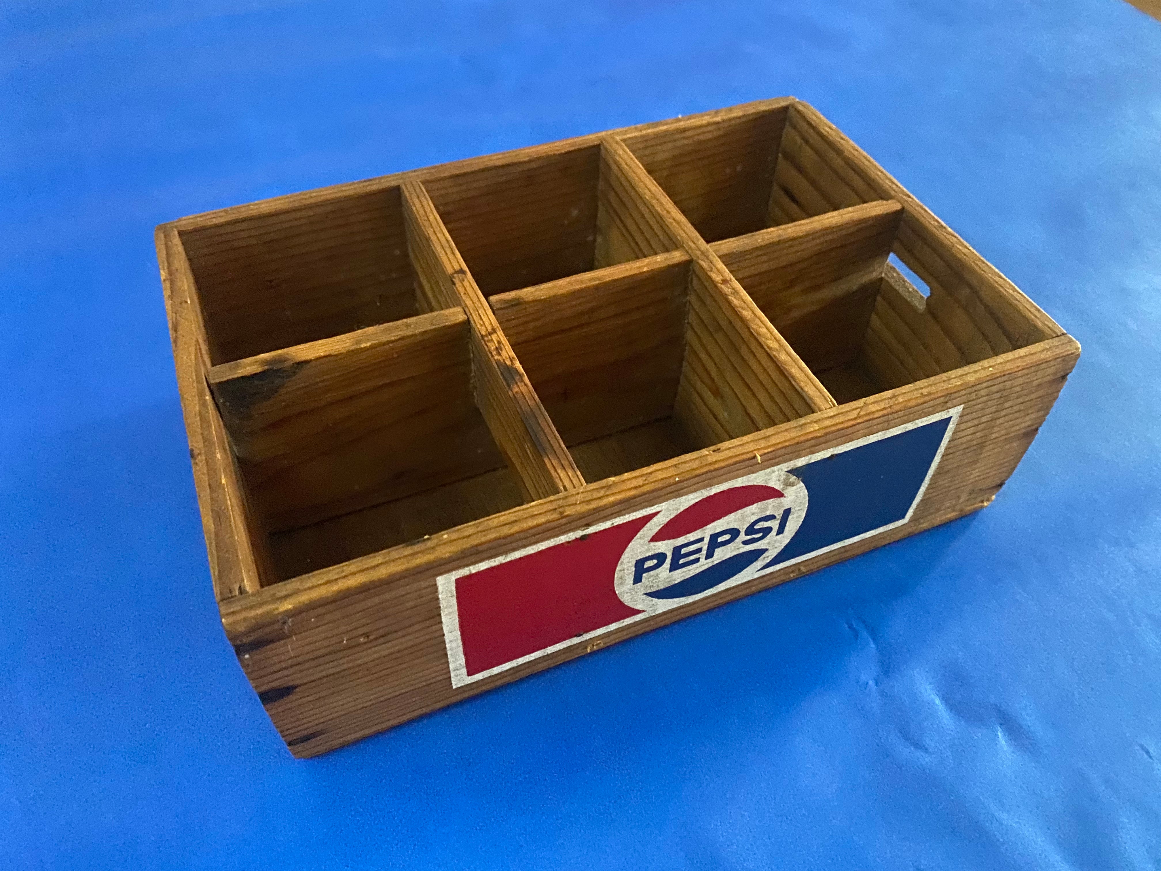 Vintage 1970s Wood Pepsi Cola delivery’s box.