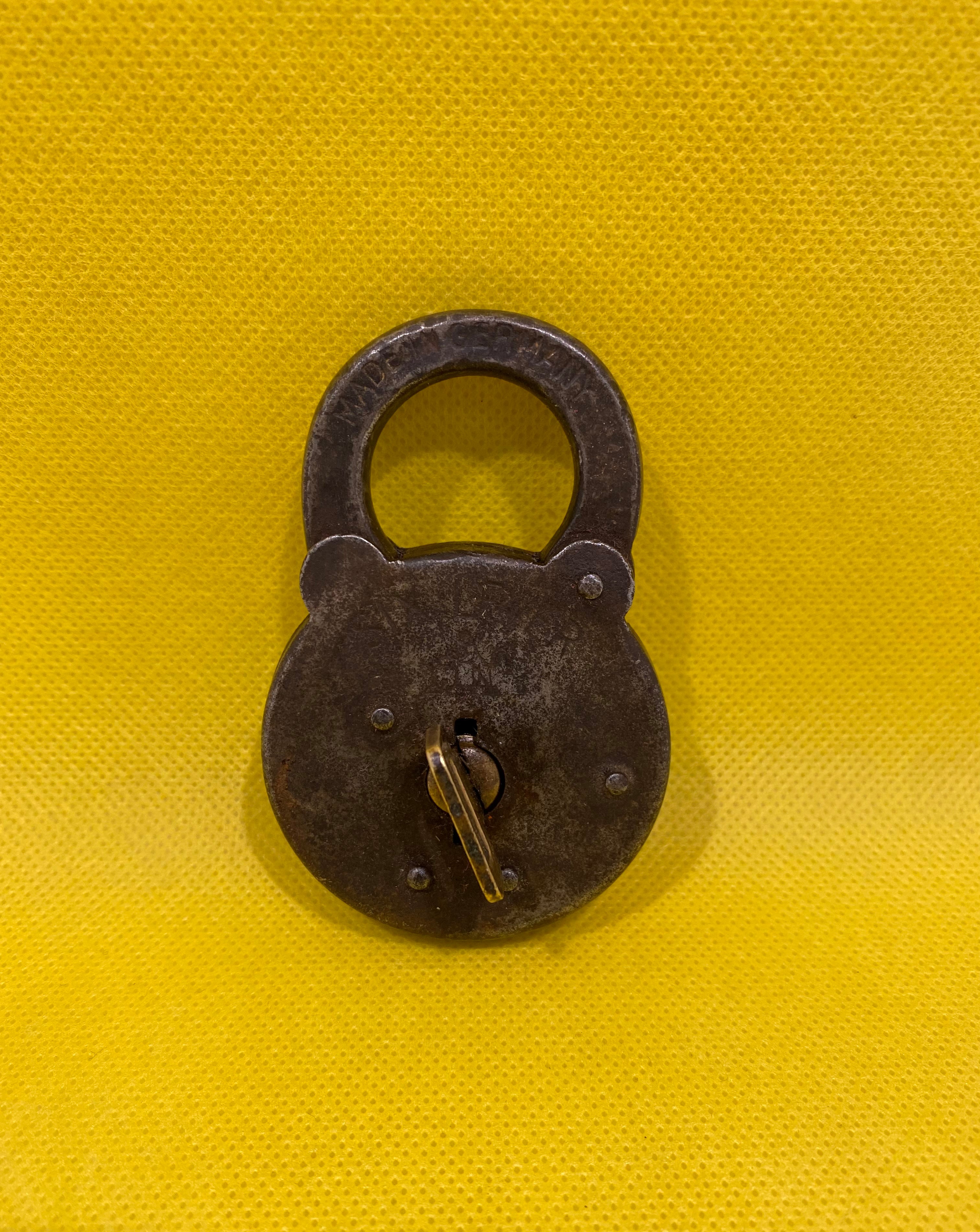 Antique 1914 Six Lever Padlock with Key.