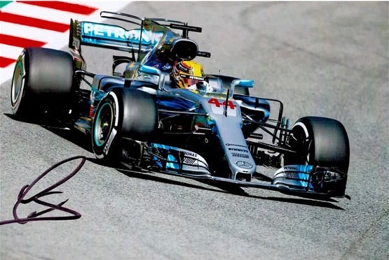 Lewis Hamilton hand signed Mercedes Formula One colour photo.