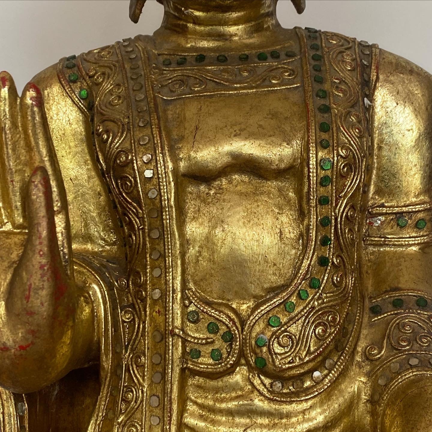 Antique Fine and Large, wood Carved and Gilt Statue of the Buddha. Myanmar, 19th century.