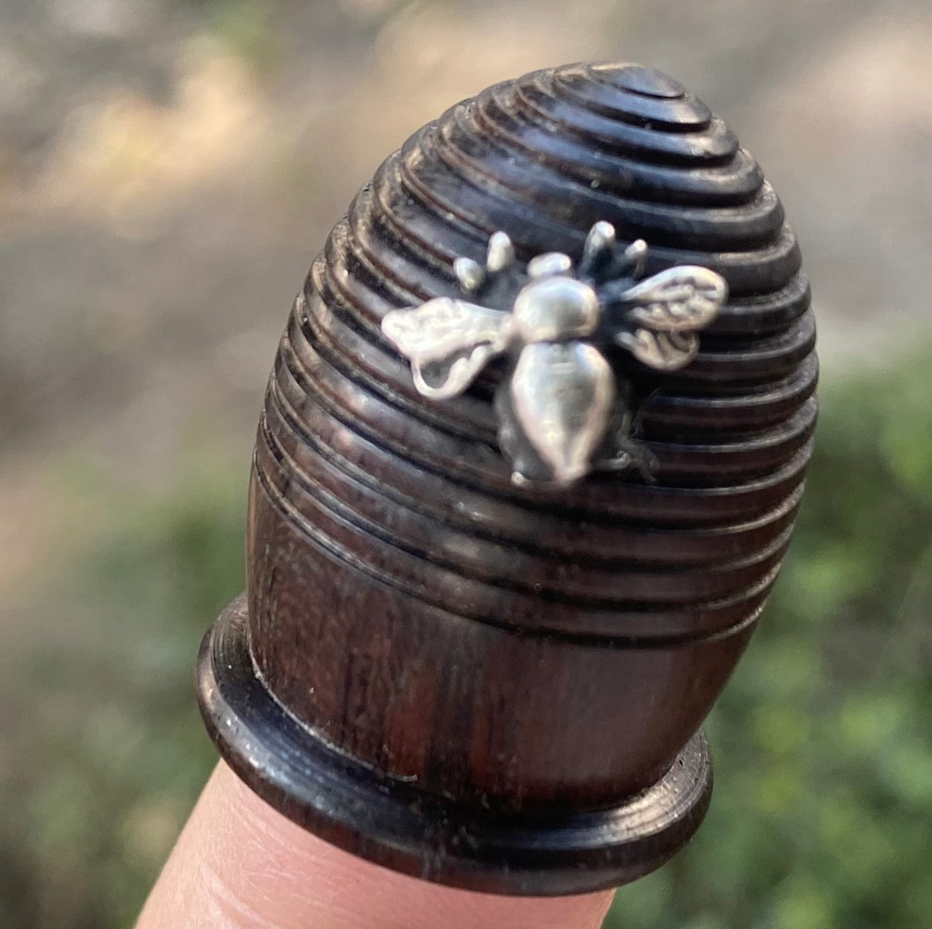 1920s carved Rosewood Beehive Thimble box