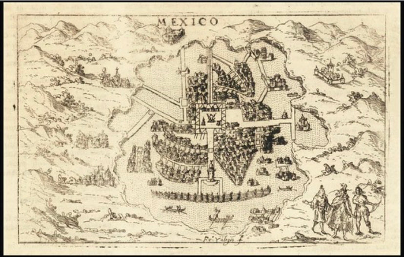 Antique original 1598 map of Mexico City