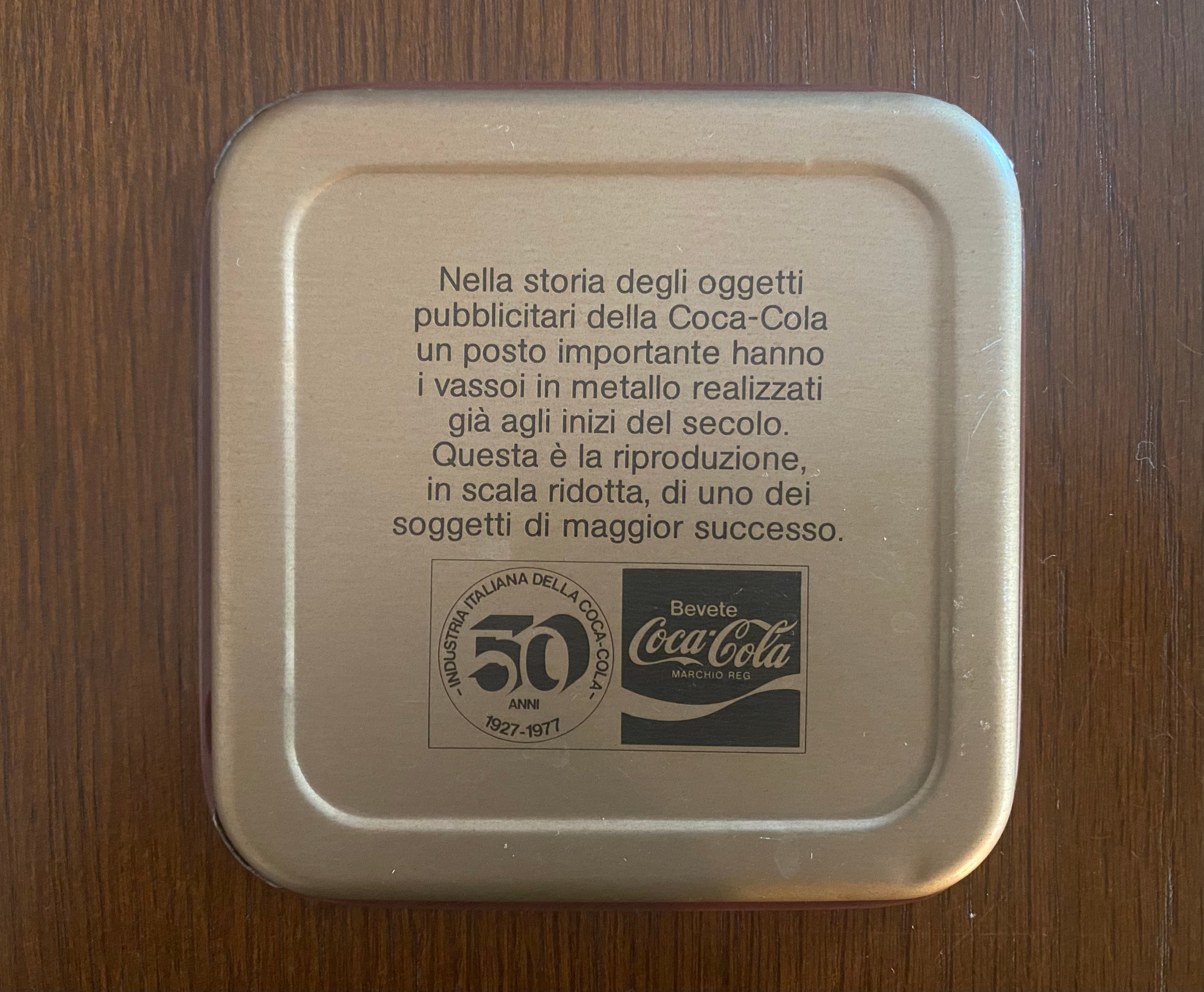 Italy, Vintage 1977, 9 pieces small, advertising metal tip trays of COCA COLA