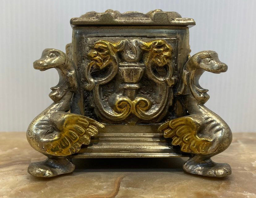 Antique Mexican gilt bronze inkwell